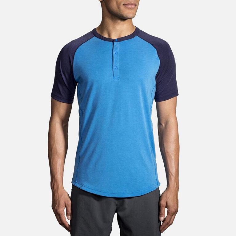 Brooks Cadence - Mens Short Sleeve Running Shirt - Blue (63041VNEZ)